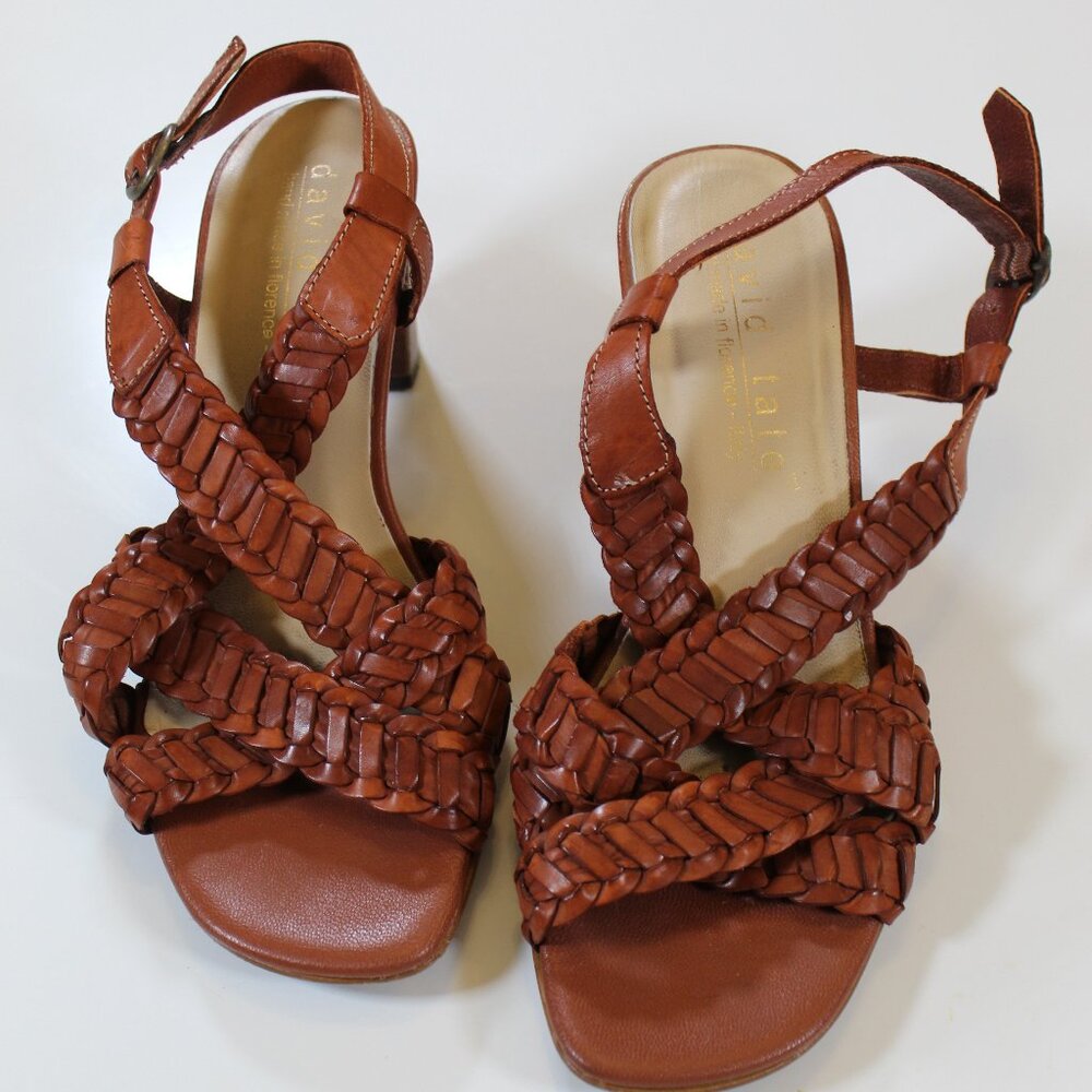 David Tate Women's Amarone Leather Woven Heel Sandals size 8 N Made in Italy